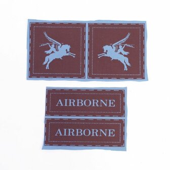 British 1st &amp; 6th Dark Blue Printed Airborne Division Badge Set