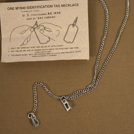 US M1940 Indentification Necklace Early GI Dog Tag Chain